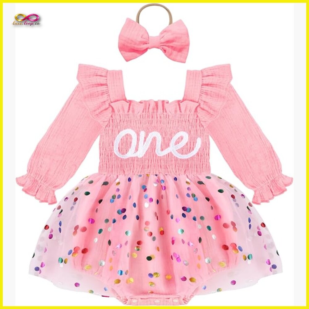 First Birthday Tulle Dress Long Sleeve Elegant Princess Party Outfit